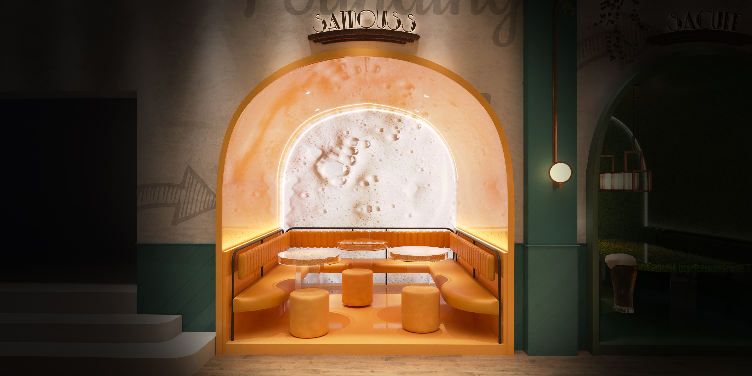 Beer Yeast room of Tiger Bock design concept bar in Strasbourg with creative materials and direction inspired by beer brewing 