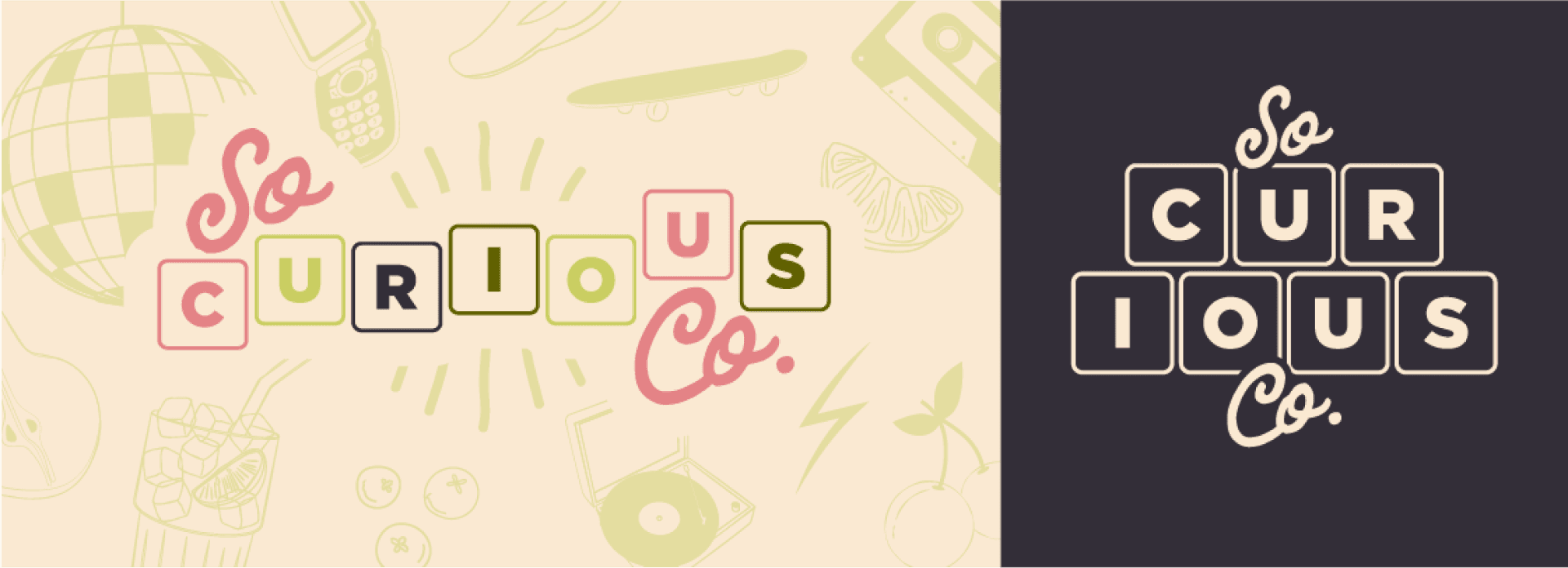 Two versions of a logo mockup for So Curious Co