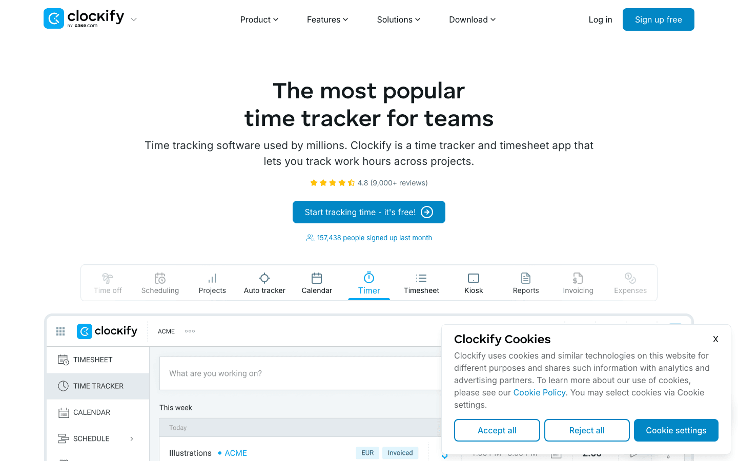 Clockify app interface