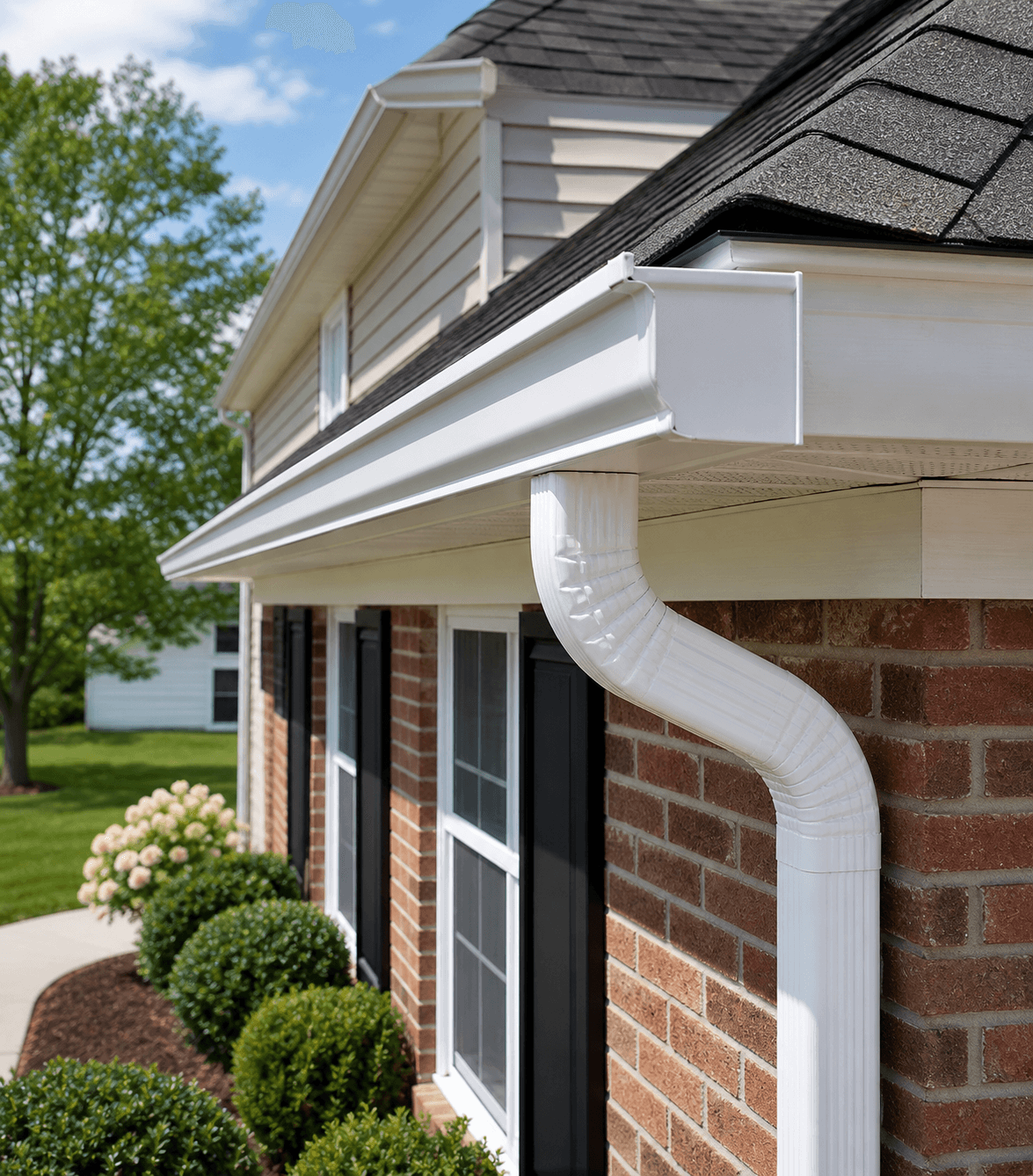 A gutter installation service at a residential house