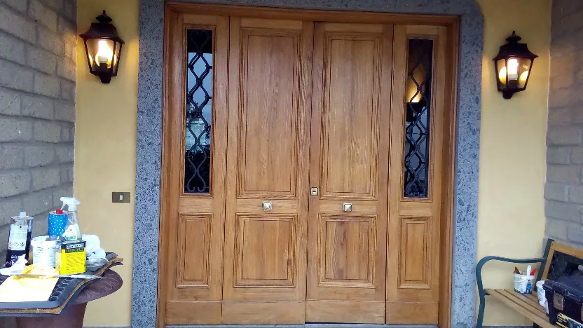 a close up of an old wooden door