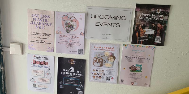 Signs and posters outside of Kozie Krafts