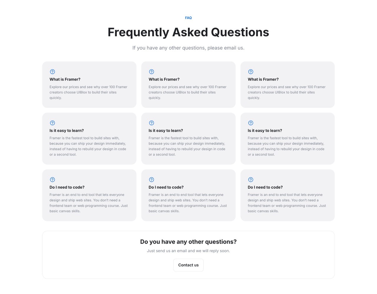 Framer FAQ Section - Frameblox UI