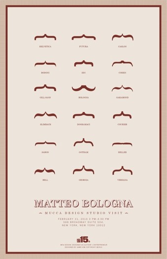 A white and red poster showing different types of braces shaped as moustaches.