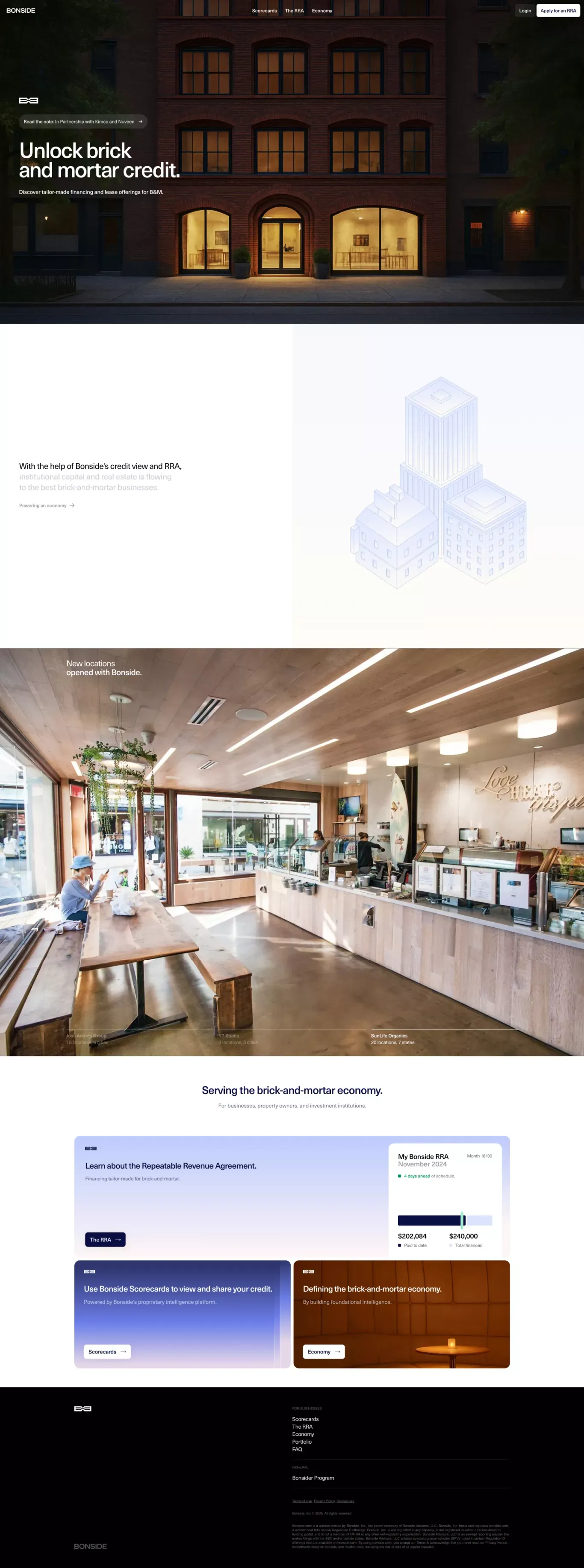 Bonside landing page screenshot showcasing Finance design