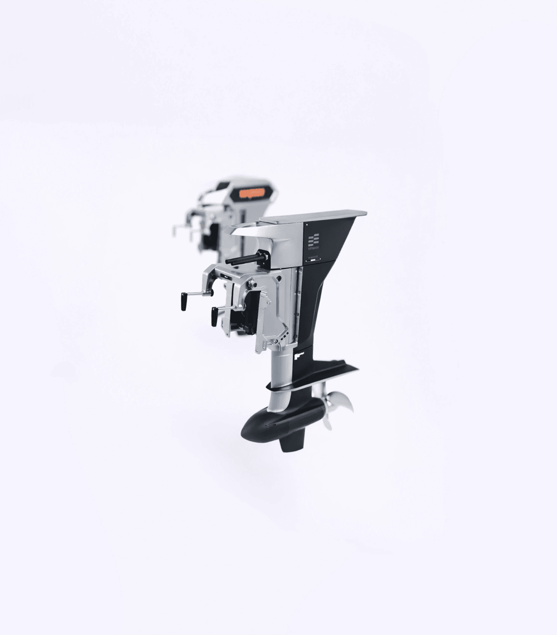 Render of Torqeedo electric outboard motor new design concept on clean background