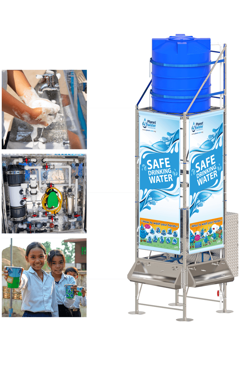 Planet Water Foundation AquaTower community water filtration system