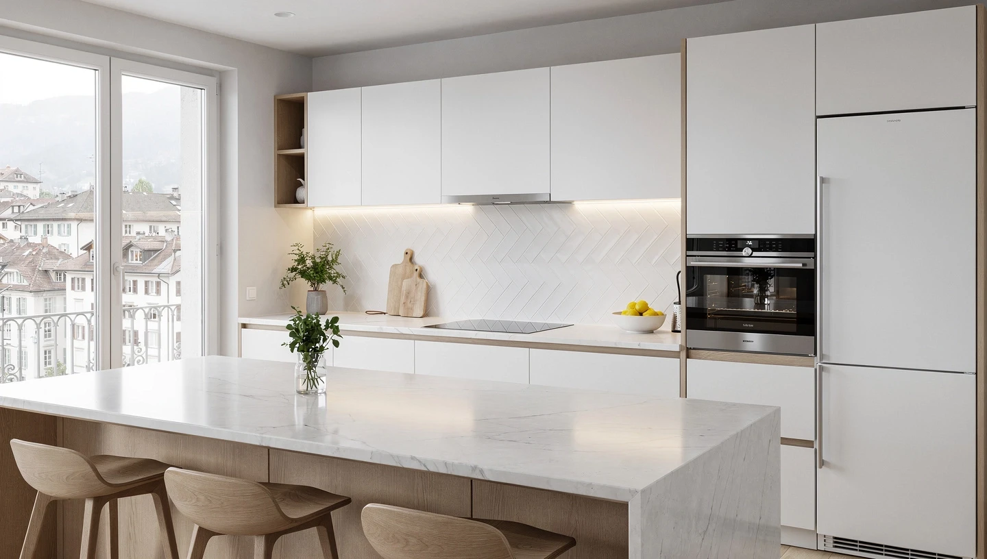 Rénovation cuisine moderne Suisse romande plan de travail marbre artisans vérifiés