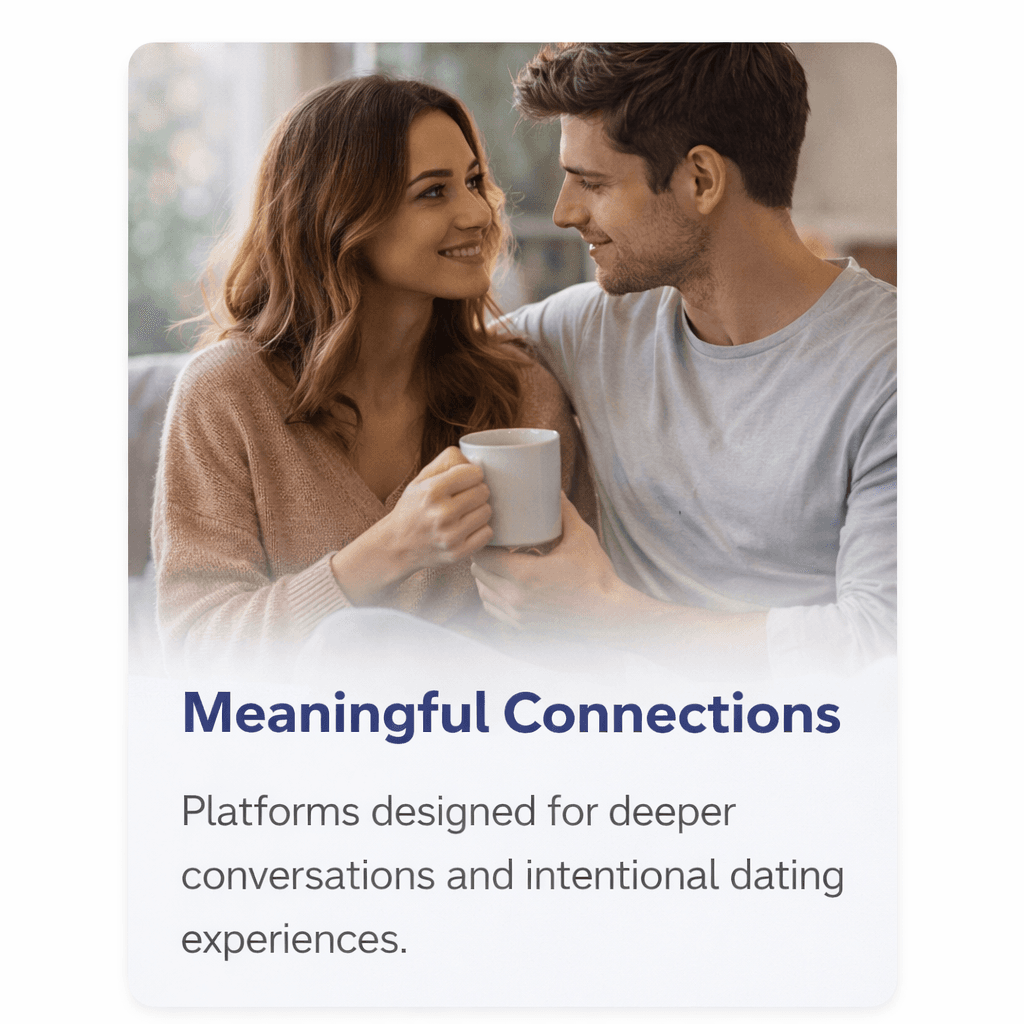 Alt text: A cozy, smiling couple sitting closely together indoors, sharing a single white coffee mug, with warm, intimate lighting that conveys the 'Meaningful Connections' concept.