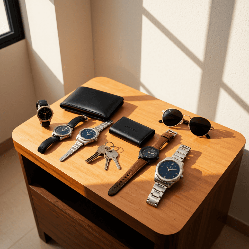 product photography of accessories flat lay