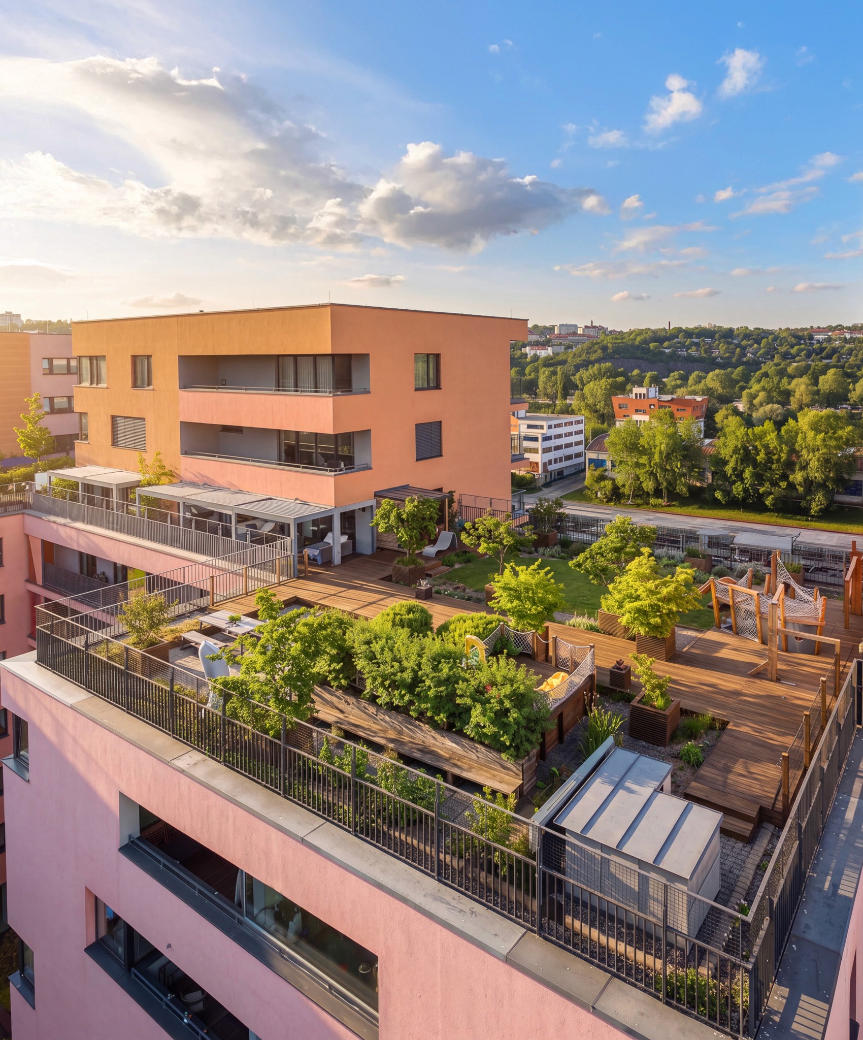 Střešní zahrada penthousu v Prague Marina