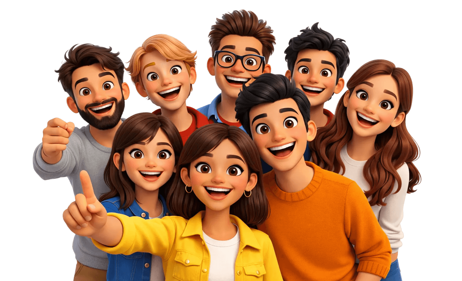 Multiple avtars posing group selfie