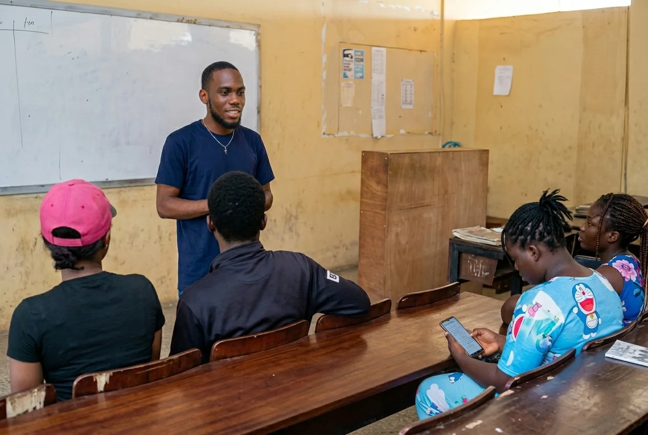 Asogba Joseph (Creativejoe) teaching students in the University of Lagos