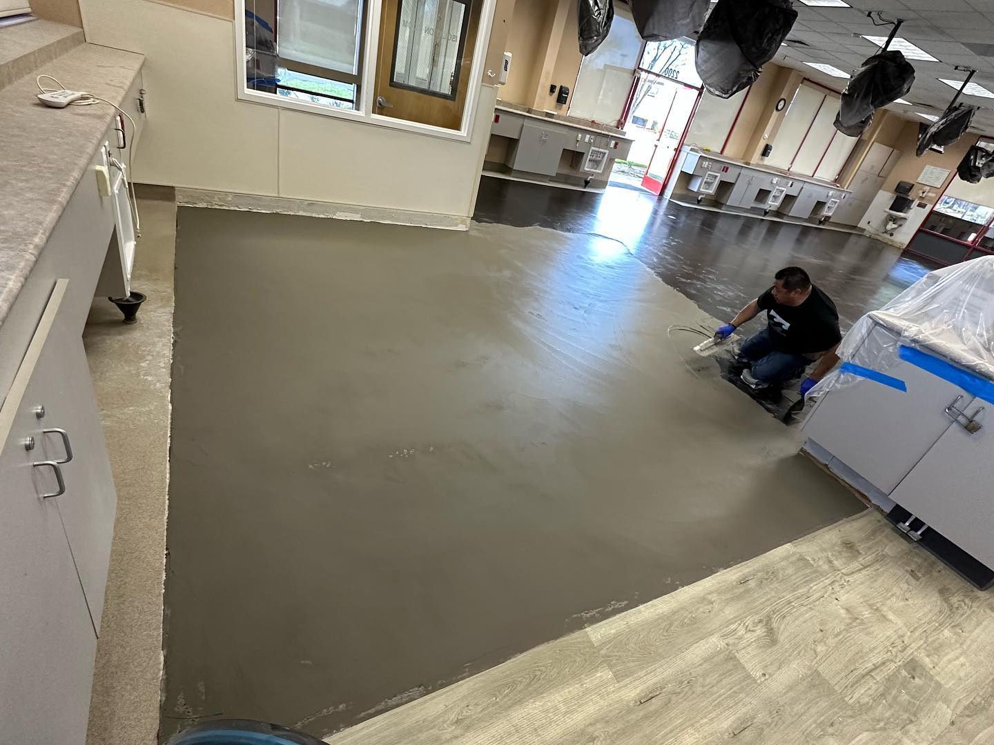 Levelled slab smoothed flat and ready for luxury vinyl plank