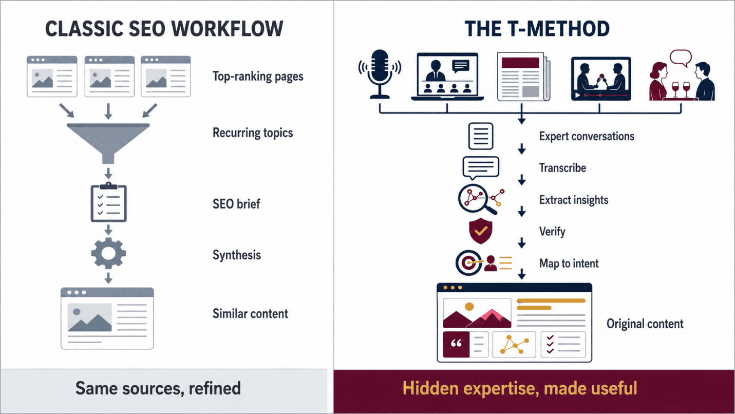 The classic content workflow and the T-Method