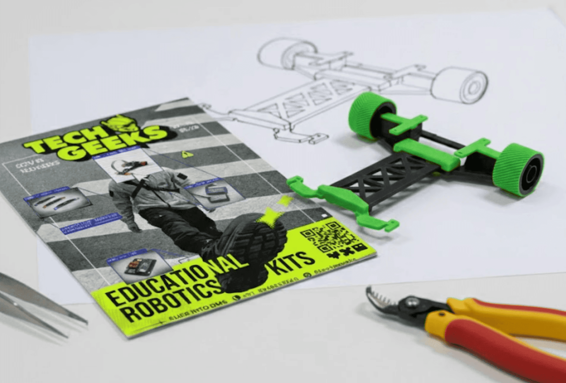 Basic line follower chassis with TechGeeks branding – competition robotics frame India