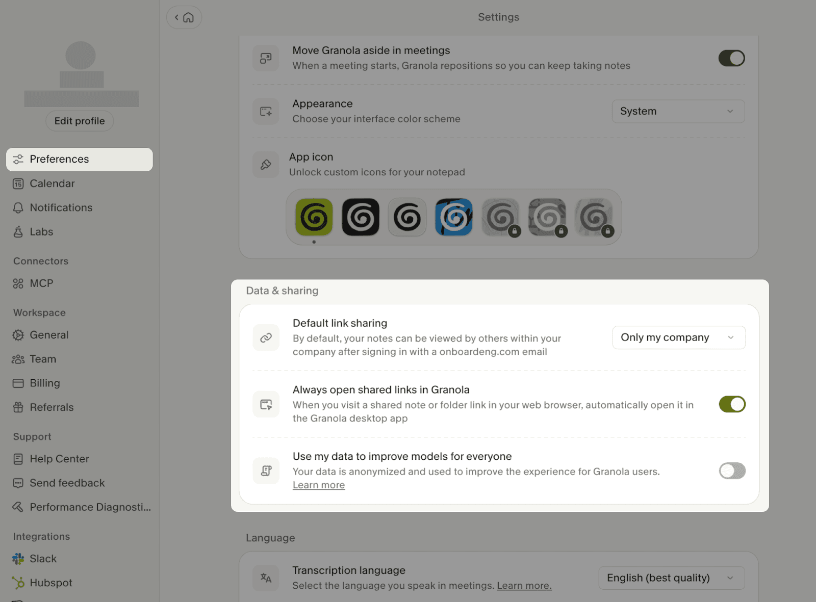 Recommended configurations for Granola.