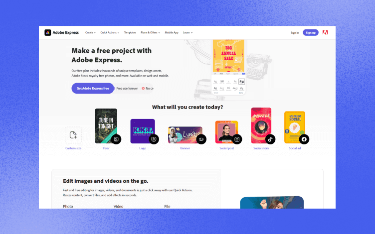 Adobe Spark homepage