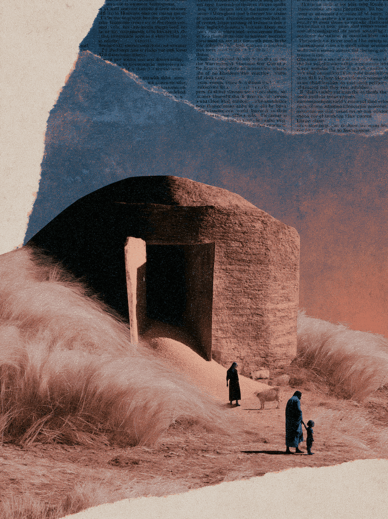 Collage Style Illustration Ancient Stone Storehouse