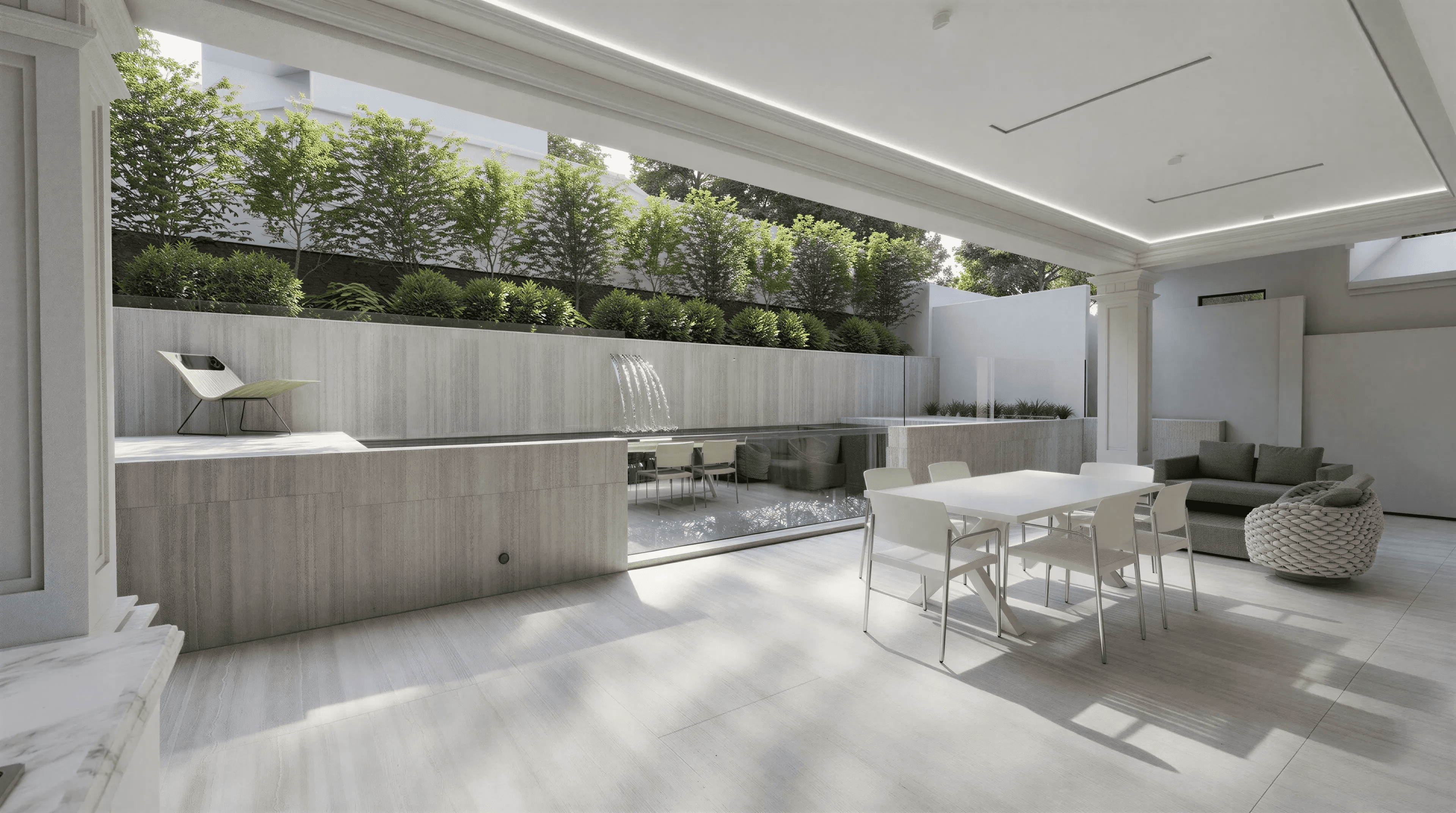 Landscaped swimming pool and outdoor entertaining area at Afton