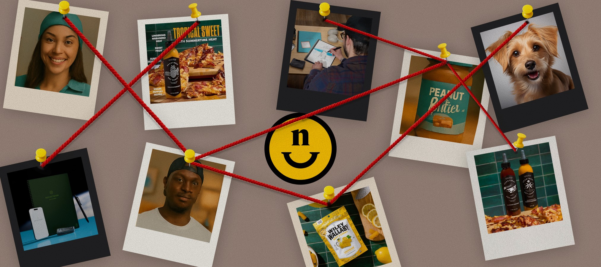 Collage showing AI-generated product imagery versus real photography, with labels highlighting verification by humans and the concept of spotting fake AI content