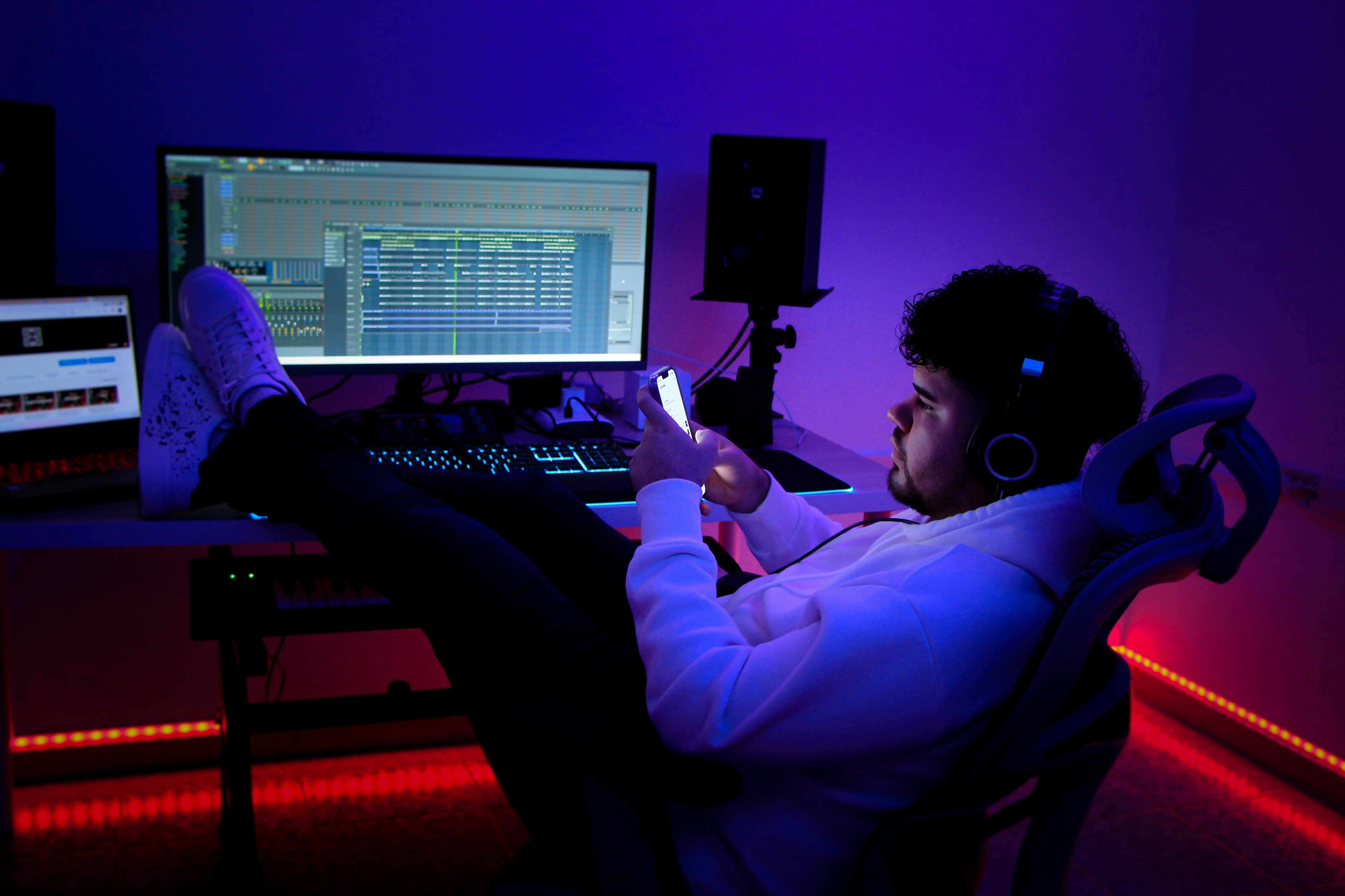 computer desk and guy working