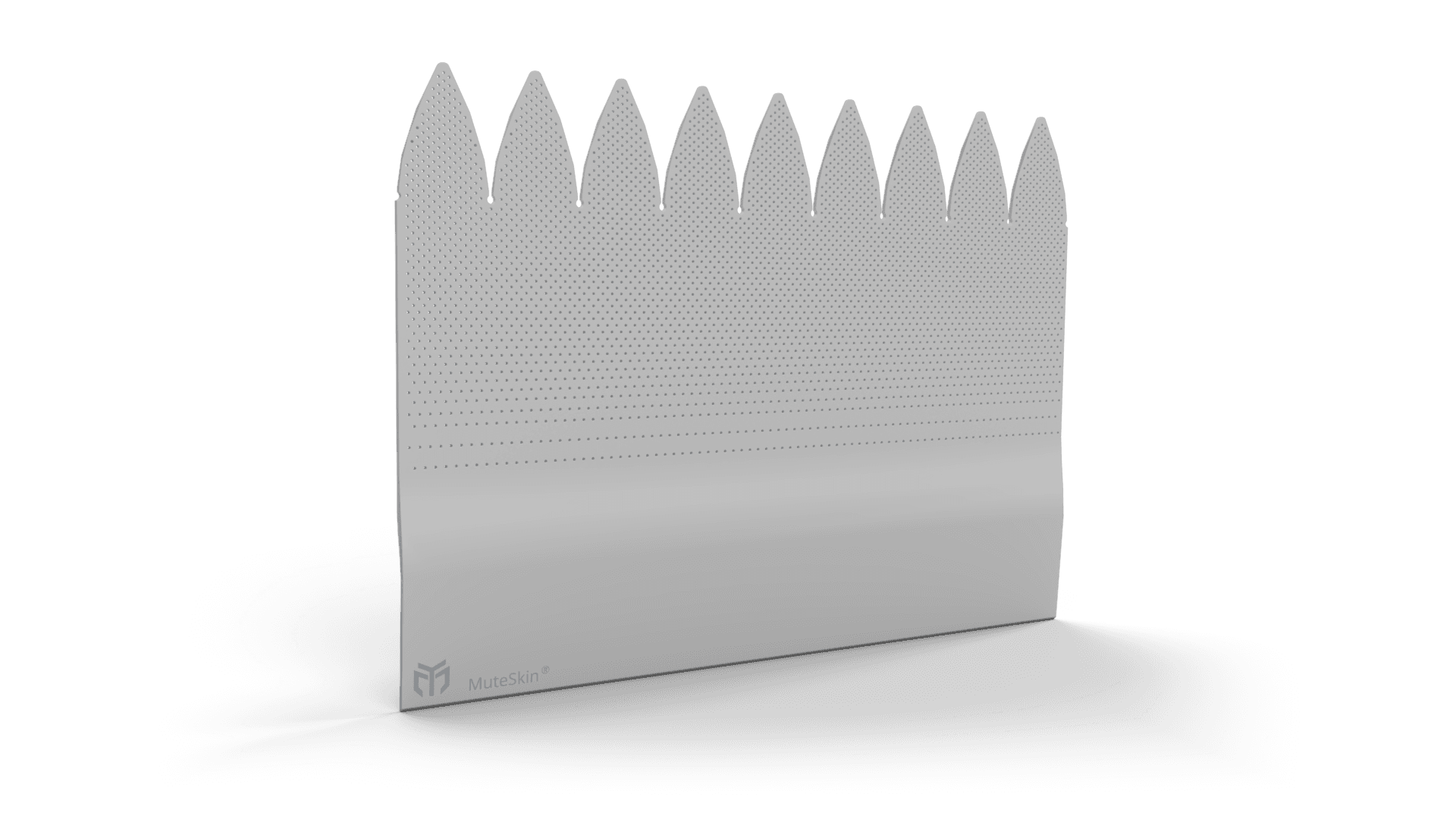 MuteSkin finlets standing on a mounting strip