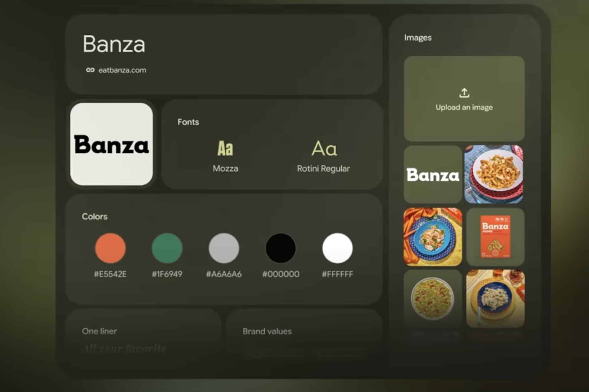 Exemple d’identité visuelle contemporaine à Orléans (logo, palette, gabarits) inspirée du système « Pomelli » de Google – Visualz