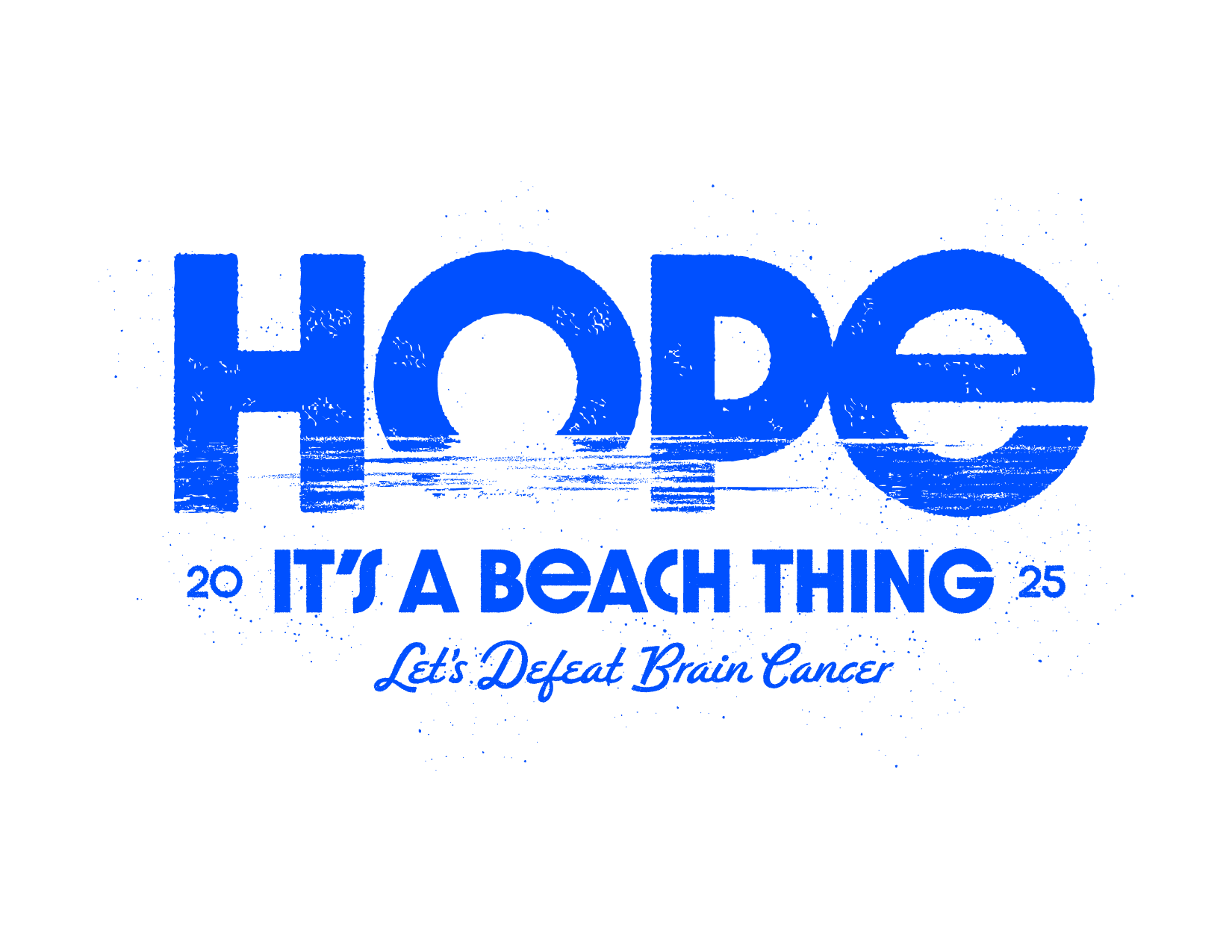 Blue "HOPE IT'S A BEACH THING" logo with sun in the negative space of the letter "O"on white.