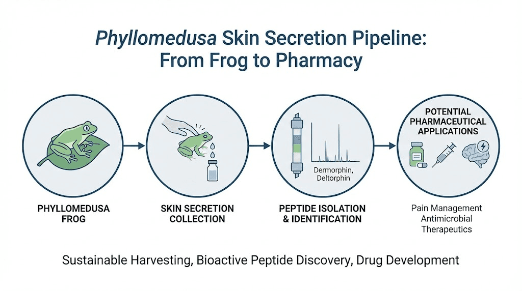 From frog skin to dermorphin peptide research pipeline illustration