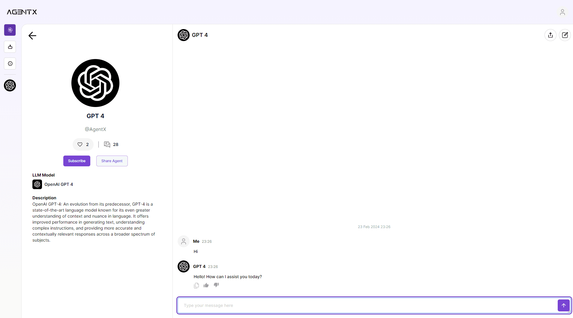 AgentX AI Agent view