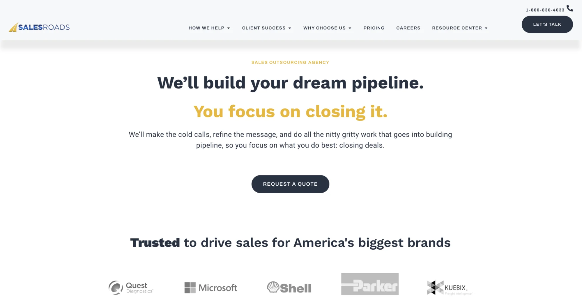 SalesRoads homepage: appointment setting and SDR outsourcing