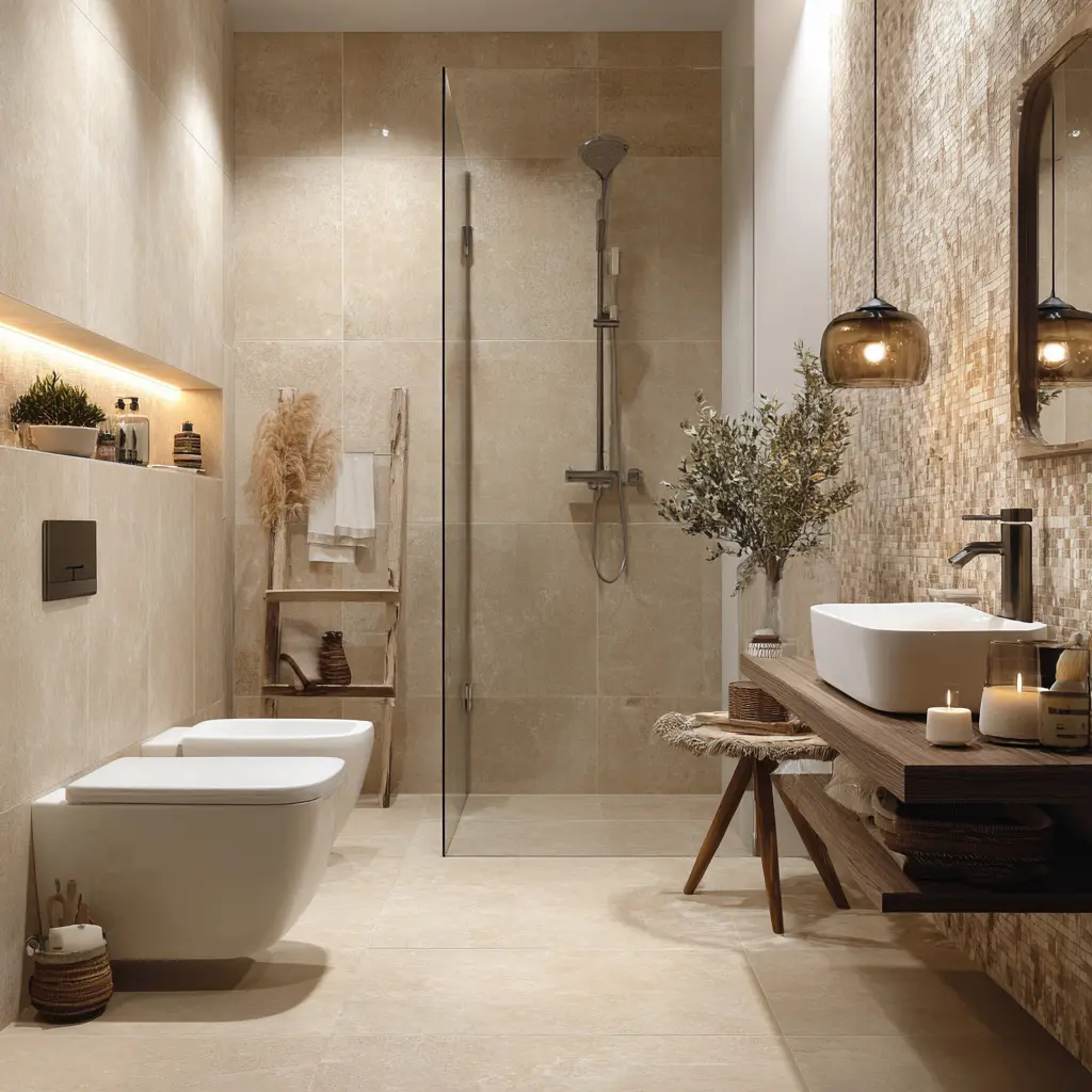 Reforma de baño moderno con iluminación arquitectónica