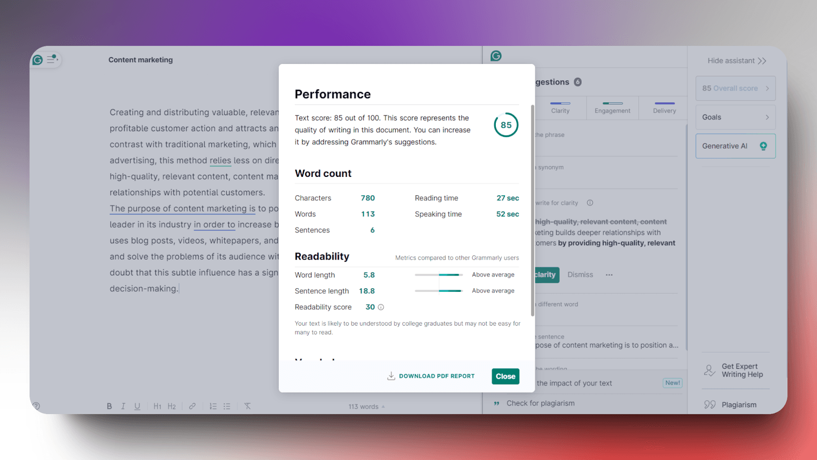 Wordtune - content score