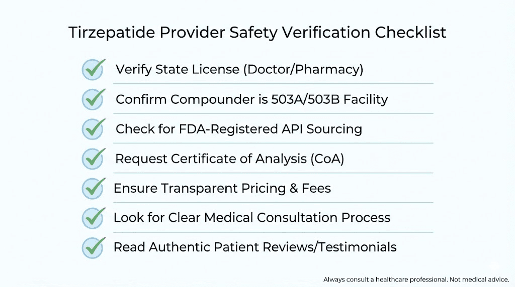 Safety checklist for evaluating compounded tirzepatide providers