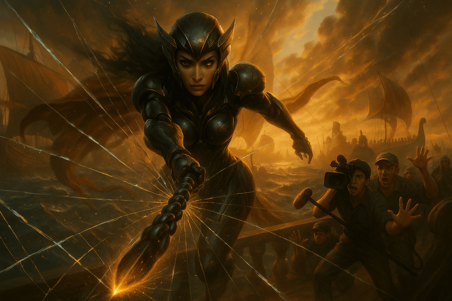 This image frames intervention as forceful clarity. The central figure advances with intent, collapsing distance and uncertainty in a single motion.