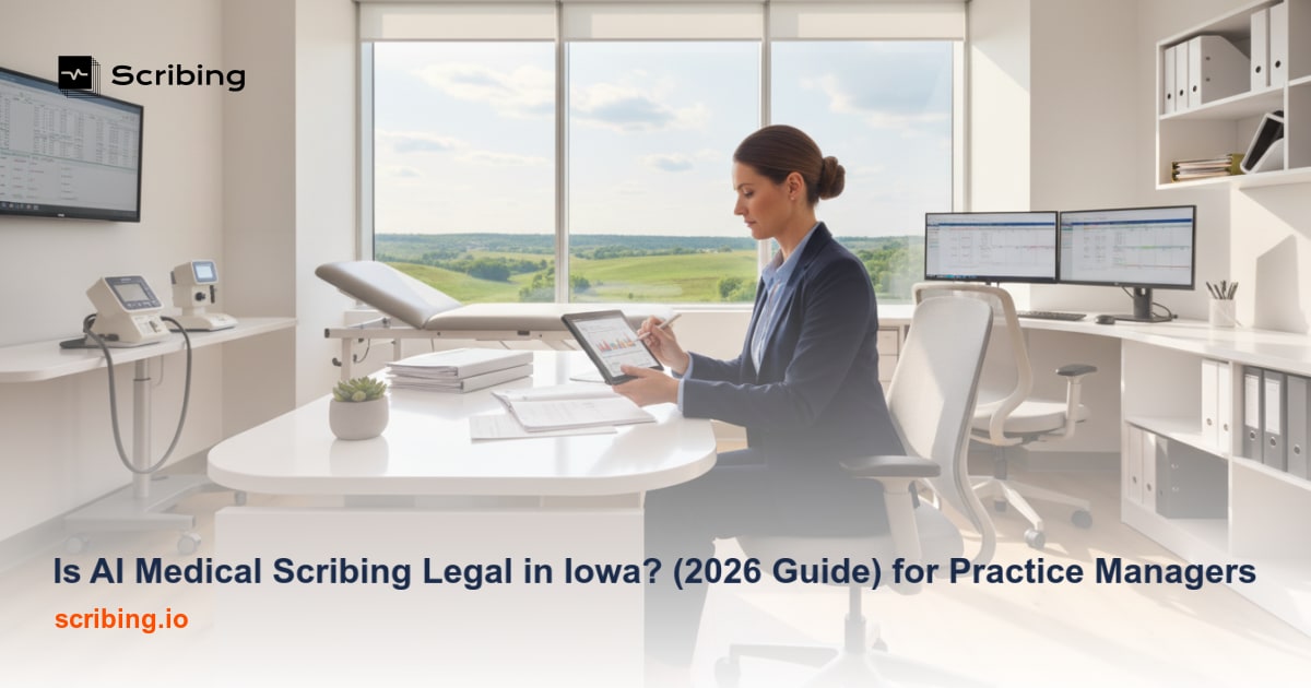 Modern Iowa medical office setting representing AI medical scribing compliance and legal considerations for healthcare practice managers