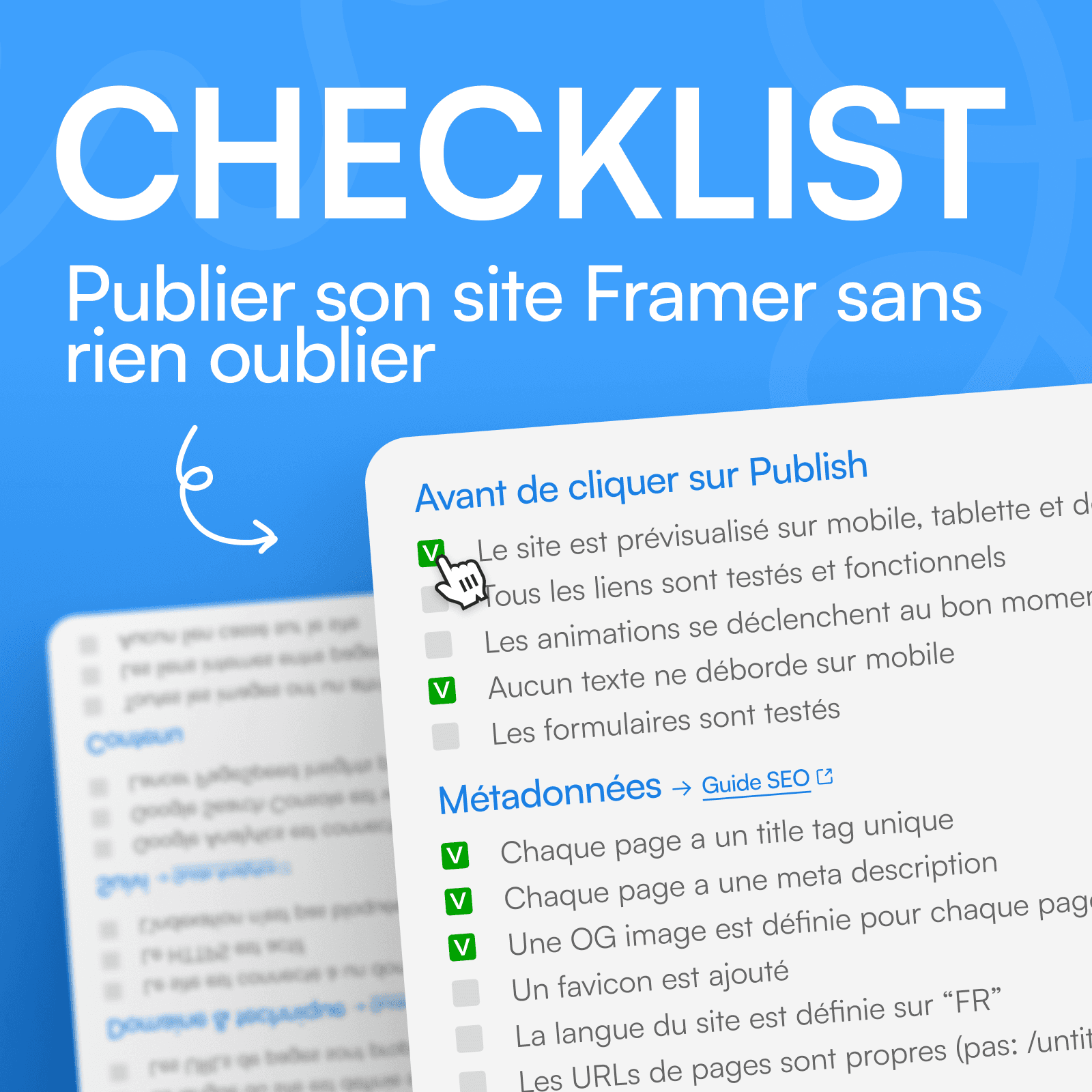 Aperçu de la checklist Framer pour publier son site sans rien oublier