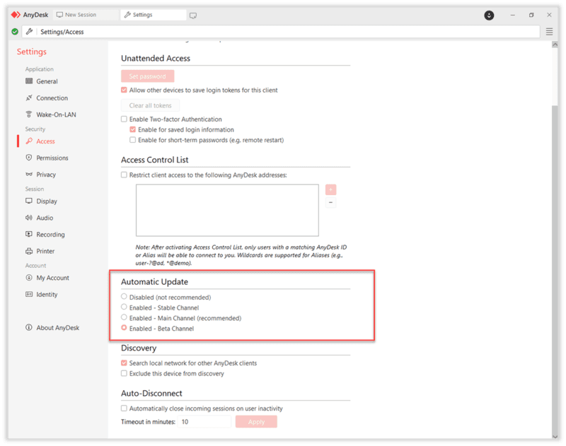 更新 AnyDesk 軟體至最新版本
