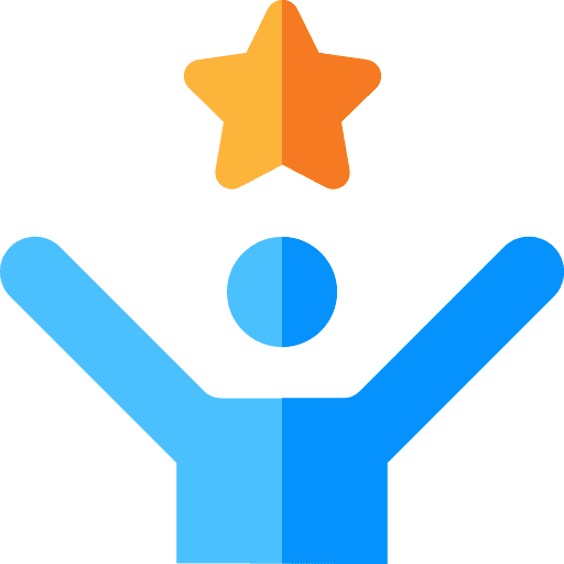 A blue icon of a person with raised arms and a gold star above their head, symbolizing user achievement, milestones, and fitness success.
