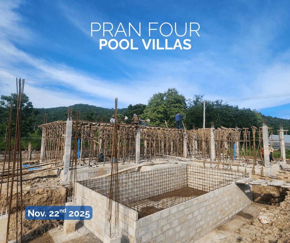 Crew setting formwork above pool excavation
