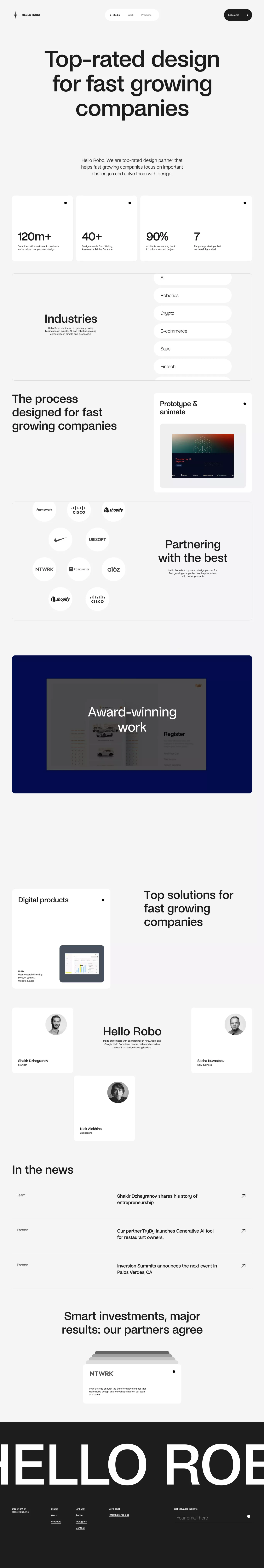Hello Robo portfolio page screenshot showcasing Design and Tech design