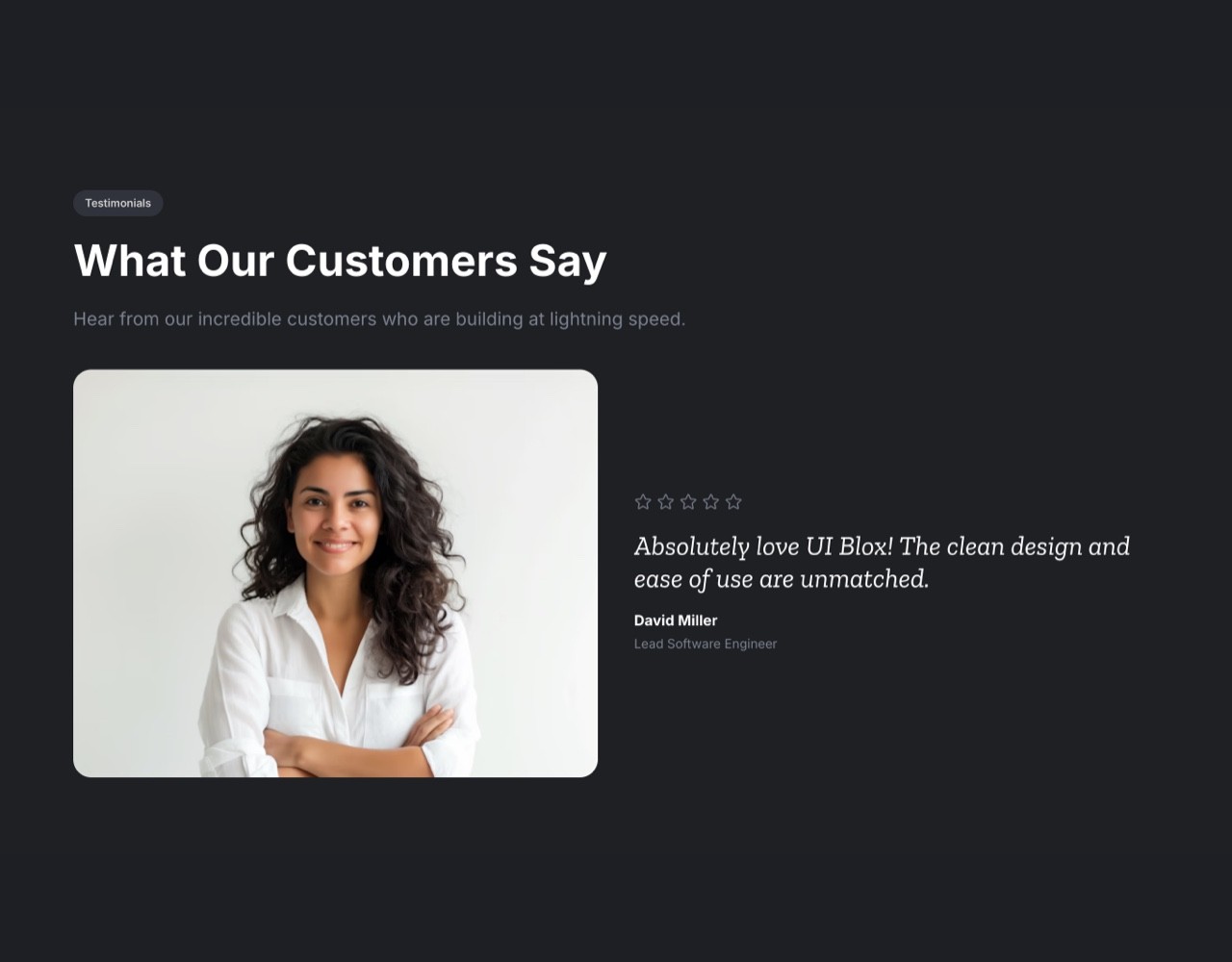 Framer Dark Testimonials Section - Frameblox UI