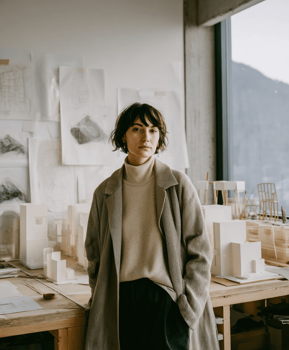 person stands in interior