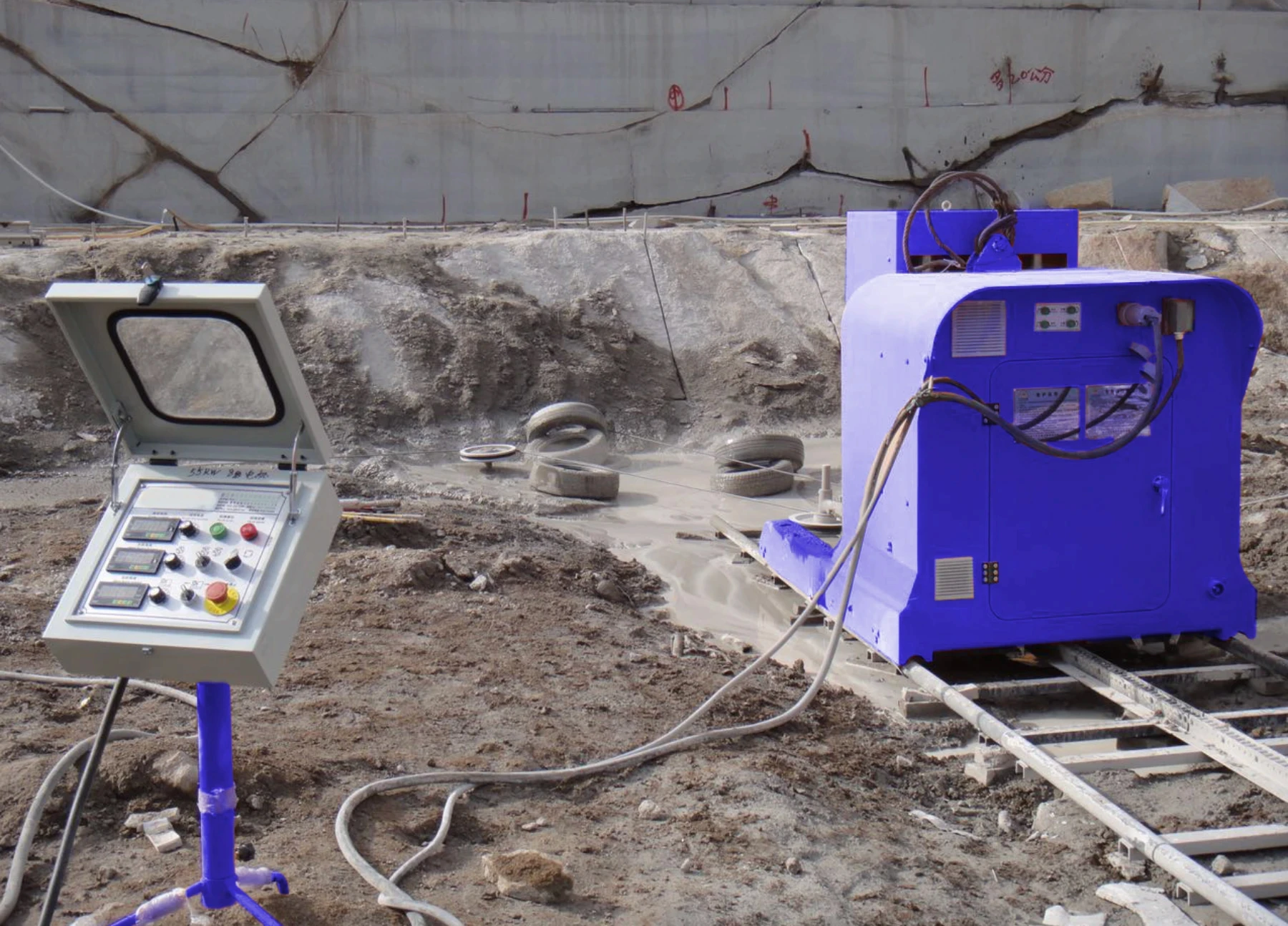 Quarrying rock wire saw machine