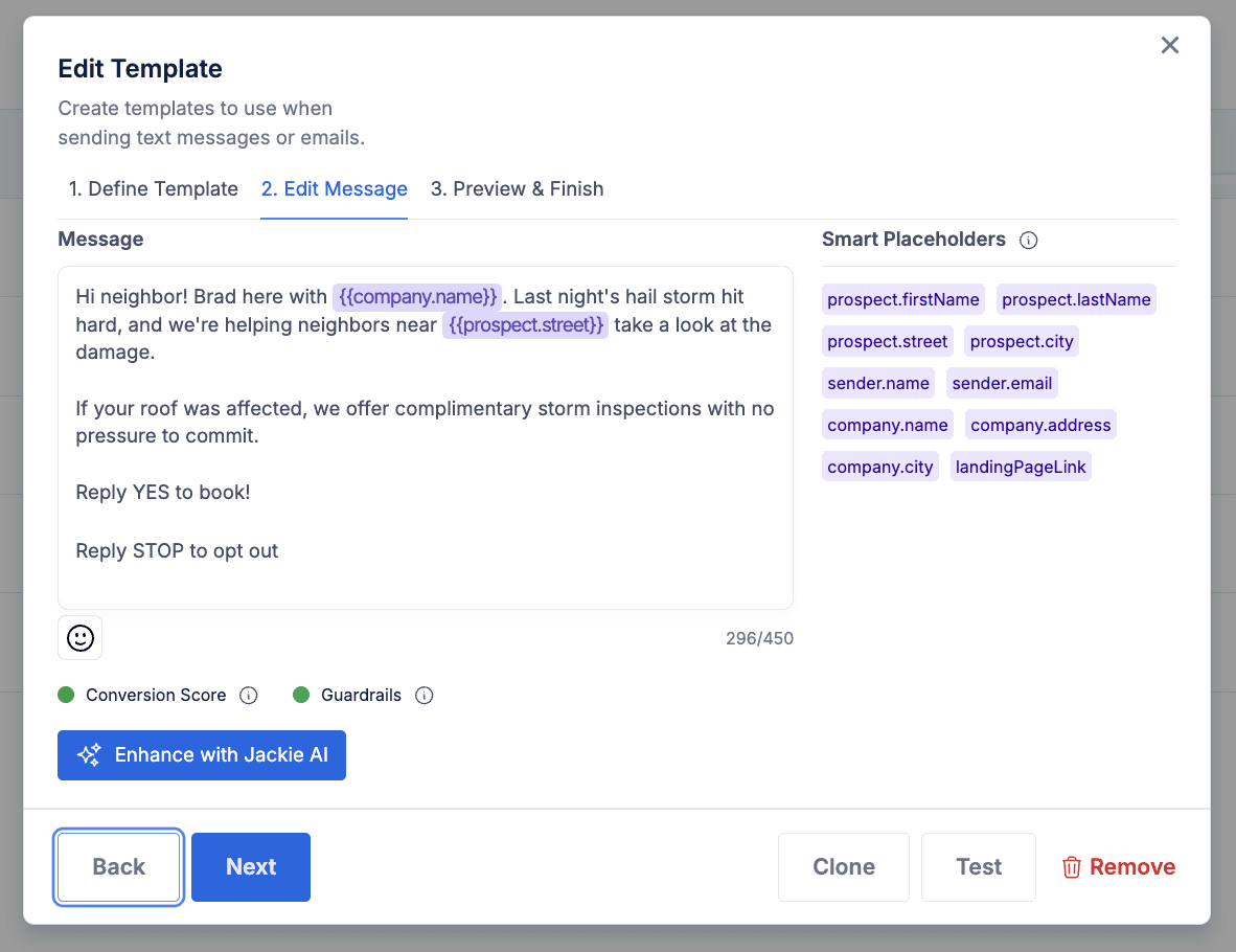 Edit Template and Messaging