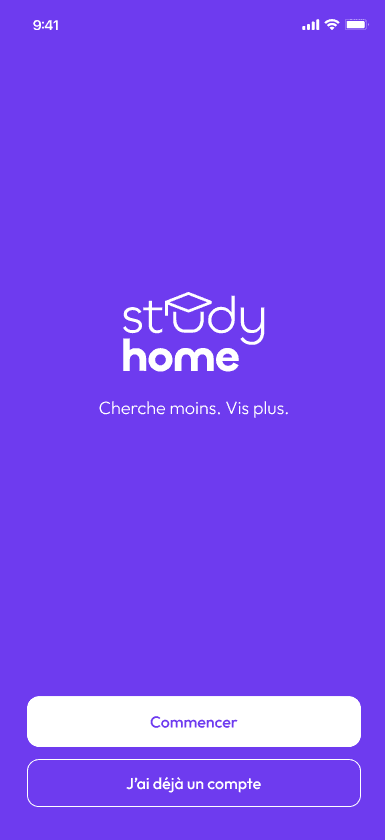 La page de connexion de l'application mobile Studyhome.