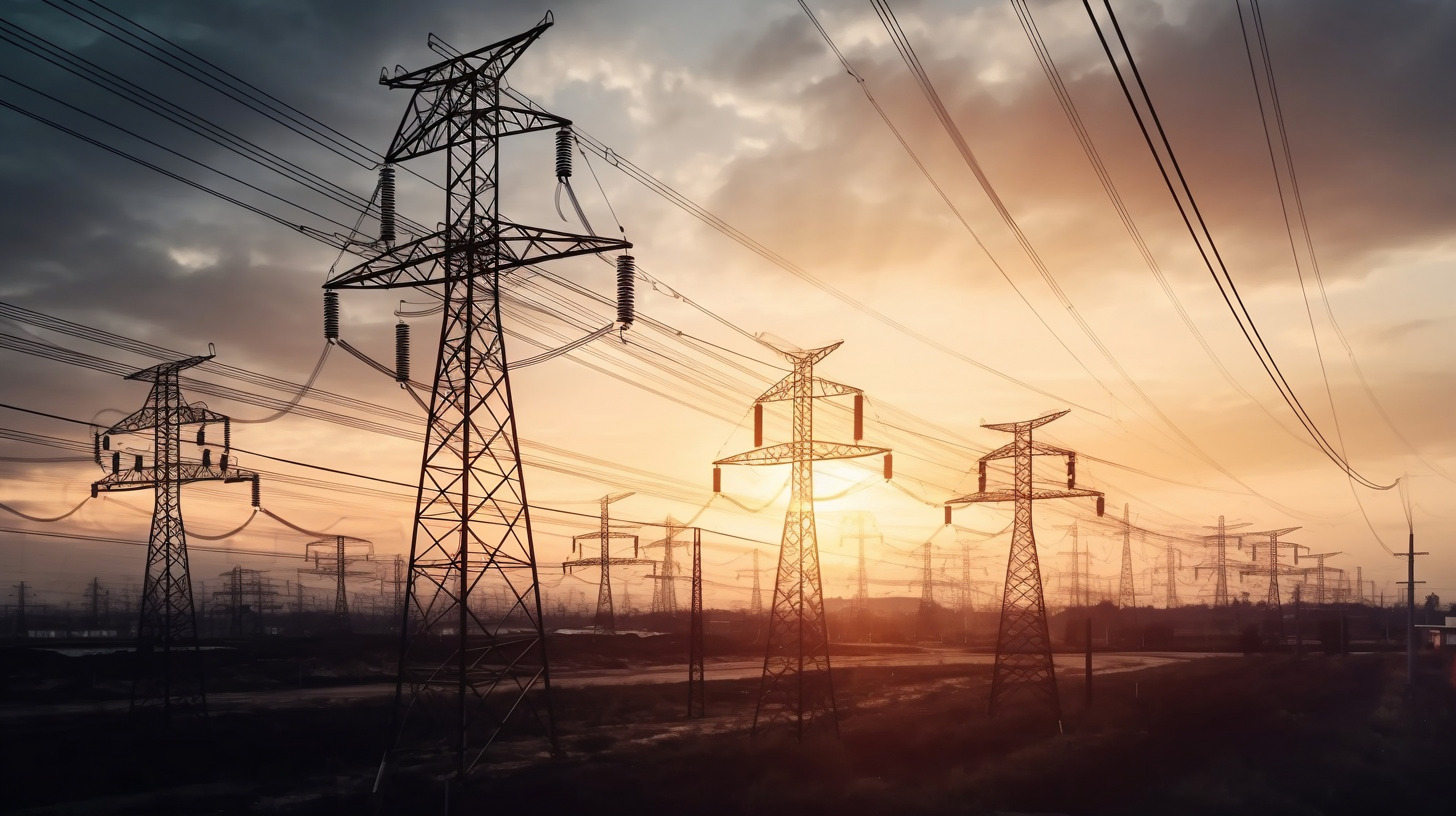 power lines at sunrise