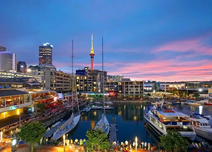Auckland harbor during sunset