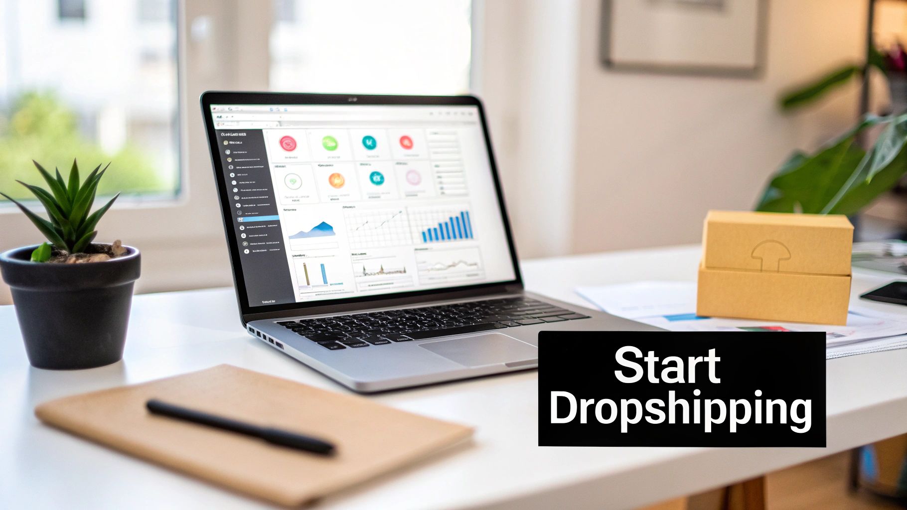 A person at a desk analyzing product trends and charts on a computer screen for dropshipping.